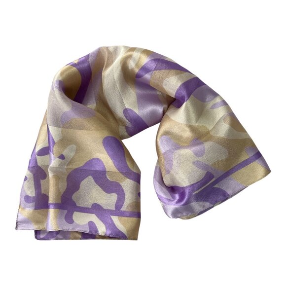 Vintage Symphony Scarfs Made in Italy Polyester Scarf – Purple Beige Abstract Pr - Picture 4 of 4